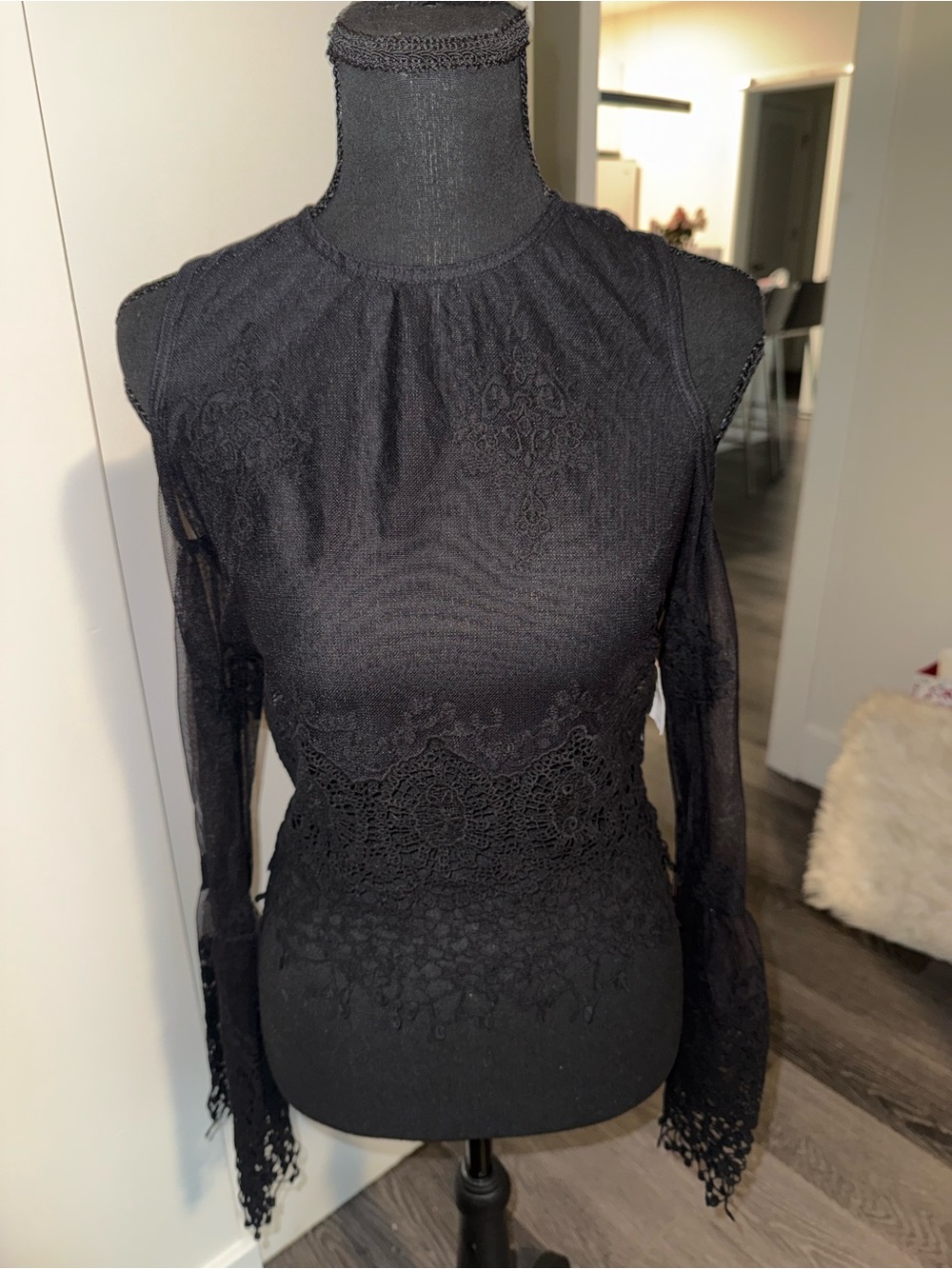 Charlotte Russe Black Lace Sheer Long-Sleeve Top